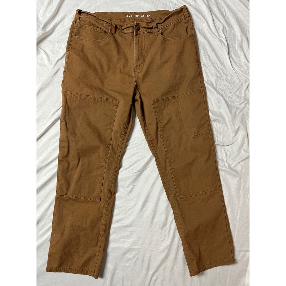 Devil-Dog Dungarees Mens Canvas Carpenter Pants Brown Double Knee Utility 36x30